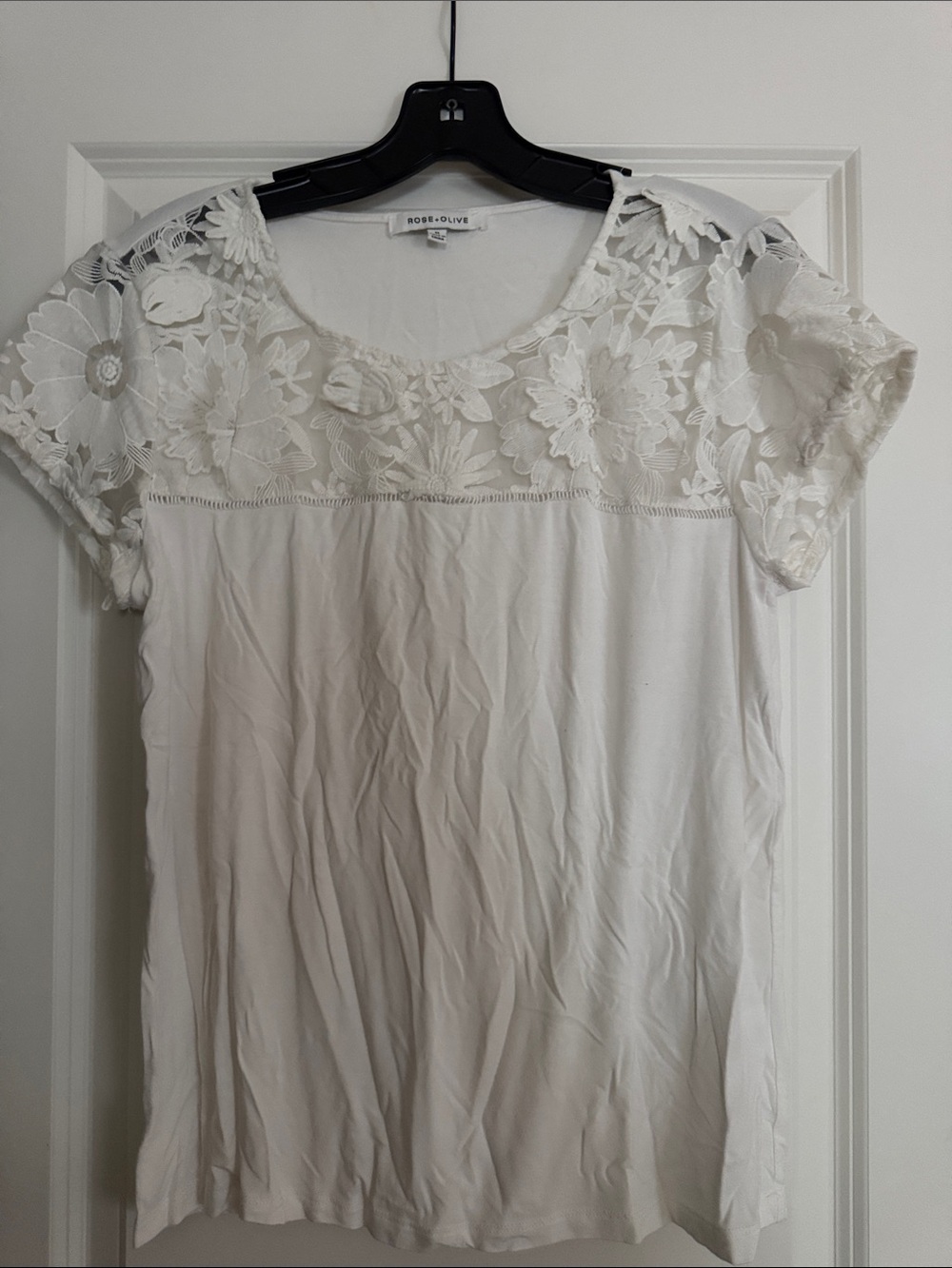 Rose & Olive White Floral Lace Yoke Tee